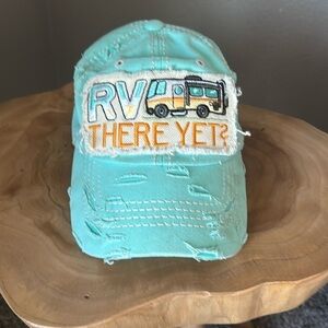 Teal Patch Embroidered “RV There Yet” Ball Cap. Distressed Camping, Camper hat.